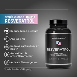RESVERATROL 1000MG | 100% Pure Trans Resveratrol | High Strength Antioxidant Supplement | 60 x 500MG Capsules | Lab Tested | 100% Natural and Non-GMO