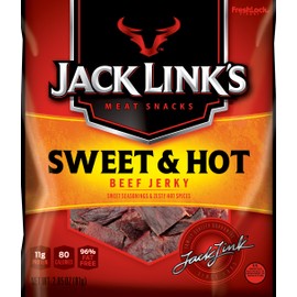 Jack Link’s Beef Jerky, Sweet & Hot, 2.85 oz. Bags, 4 Count – Flavorful Meat Snack, 10g of Protein and 80 Calories, Made with 100% Premium Beef - 96% Fat Free, No Added MSG or Nitrates/Nitrites