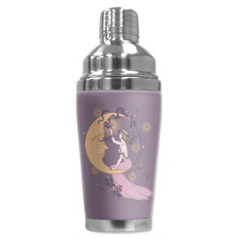 Mugzie 16 Ounce Stainless Steel Cocktail Shaker/Martini Shaker with Wetsuit Cover - Moon & Woman with Purple Background