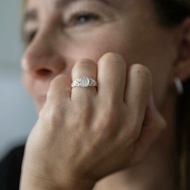 MATERIA by Matthias Wagner Moonstone Ring Silver 925 Women's Solitaire Ring Celtic, Gemstone