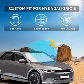 for Hyundai Ioniq 5 2022-2025 Windshield Sun Shade - 4 Layers Car Sunshades for Front Windows Shade Cover Custom Fit Ioniq 5 Sun Visor 240T Retractable Shade Blocks UV Rays Car Accessories