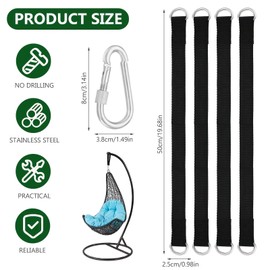 Tenbrachian 4 Sets Tree Swing Straps Hanging Kit Straps, 50cm x 25mm Heavy Duty Hammock Straps, Adjustable Swing Hanging Straps with 4 Carabiner Hooks & 4 D-rings, for Tree Swing Hammocks(50CM)