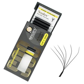 SEEDEW 6D Lash Extensions, 0.07mm C Curl 12mm 12 Rows/Tray, W Shape Flat Stem, Korean PBT Mega Volume False Eyelashes Grafting for Beginner Artist, Lash Tech, Beauty Salon(6D-Matte Black-0.07-C-12mm)