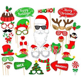 TX Photo Props Party Decoration Christmas Photo Props Family Party Decorations Christmas Party Photos and Accessories (32 Pieces)