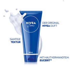 NIVEA NIVEA Creme Tube Universalpflege, klassische Feuchtigkeitscreme für alle Hauttypen, reichhaltige Hautpflege mit hautverwandtem Eucerit (100 ml)