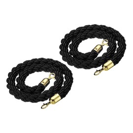 PATIKIL Pack of 2 Barrier Cord 1.2 m Barrier Ropes with Goden Carabiner Hook Barrier Tape Twisted Post Ropes Handrail Rope Velvet for Concerts Queue Exhibitions, Black