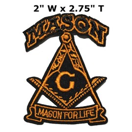 Mason for Life Compass Symbol Logo 2.75" Embroidered Patch DIY Iron-on or Sew-on Decorative Applique Masonic Lodges Temple Shriner Freemasonry Series