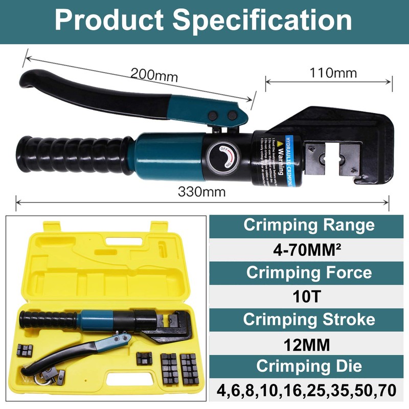 BLIKA 10 Ton Hydraulic Crimping Tool and Cable Cutter, Hydraulic
