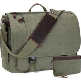 Nerlion Messenger Bag for Men 17-17.3 Inch Laptop Bag Canvas Water-resistant Computer Bag  Bag Work Briefcase Bookbag for College (Green) - Color: Dark Gray, Size: 17-17.3"