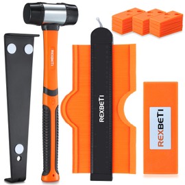 REXBETI 44-Piece Upgraded Laminate Wood Flooring Installation Kit with Solid Tapping Block, Long and Wider Pull Bar, Diameter 1 9/16" Reinforced Double-Faced Mallet, 10" Contour Gauge and 40 Spacers