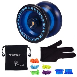 MAGICYOYO Professional Responsive Yoyo for Kids Beginners Yoyos Tricks, Magic Yoyo K1 with Yo Yo Pouch+ Glove+ 5 Yo-yos Strings+ 2 Hubstacks Set (Dark Blue)