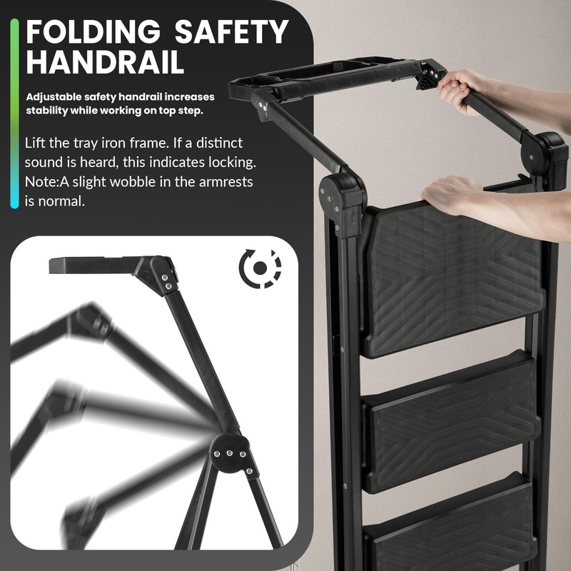 XinSunho 4 Step Ladder, Foldable Handrail & Tool Tray Stool