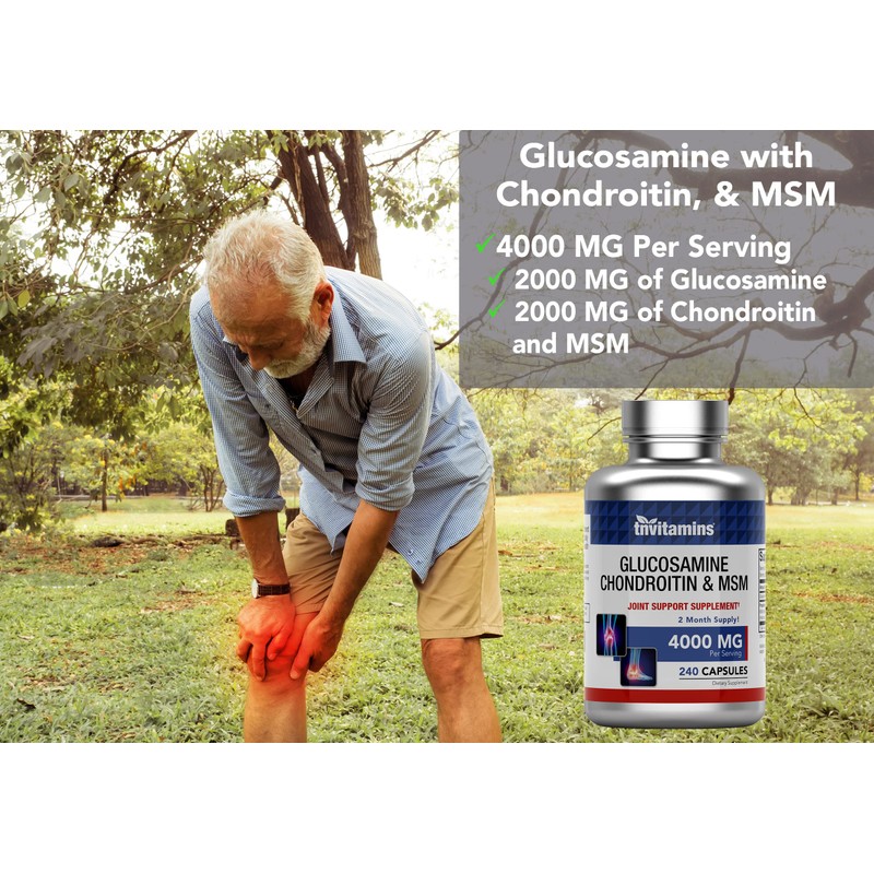tnvitamins Glucosamine Chondroitin MSM Capsules, 240 Count | 4,000 mg
