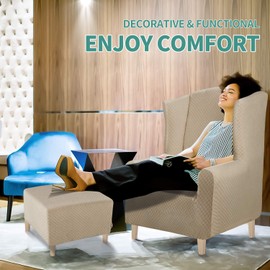 YEMYHOM Ottoman Cover Latest Jacquard Design High Stretch Folding Storage Footstool Protector Rectangle Removable Slipcover (Ottoman Medium, Khaki)