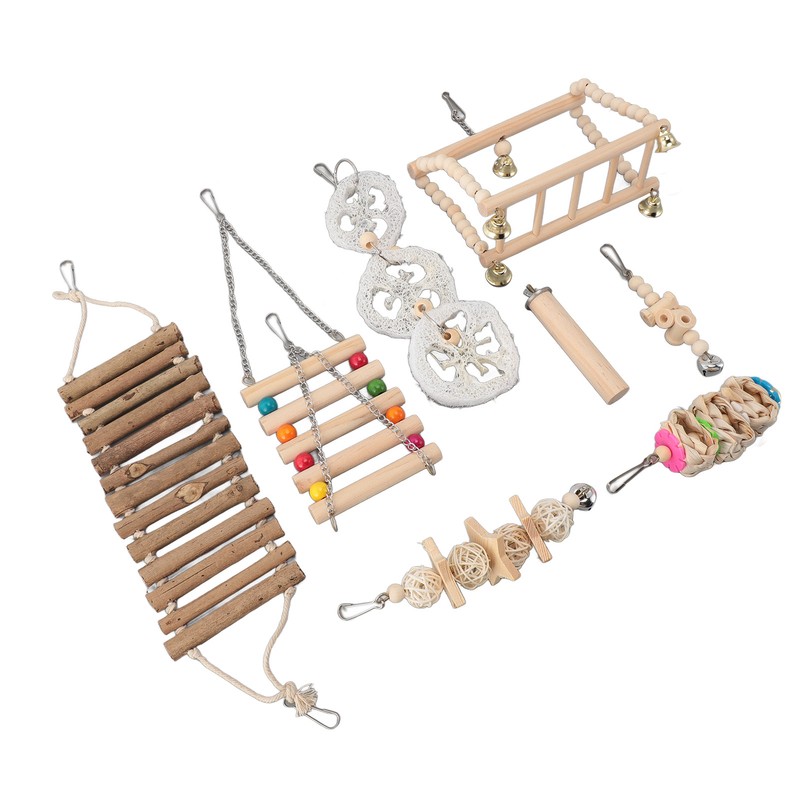 8pcs Parrot Chewing Toy Shredding Foraging Toys Climbing Ladder Cage