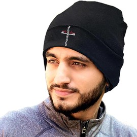 Black Beanie for Men Women Beanies Hats Men Christian Jesus Cross Beanie Warm Winter Hat for Men Women Knitted Hat Skull Beanie Cap Soft Cotton Cuffed Beanie Knit Hat Chemo Cap Headwear Hip Hop Gift