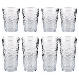 ZAINCA Plastic Reusable Drinking Glasses (Set of 8) 14oz Rocks & 24oz Water Cups Clear | BPA-Free Tumblers | Top-Rack Dishwasher Safe
