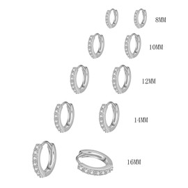 HinDaLi 5 Pairs 925 Sterling Silver Hoops Earrings for Women Men Girls Cubic Zirconia Huggie Women Earrings Silver Hoops Sleeper Cartilage