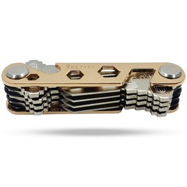 Compact Key Organizer by KEYTEC (12-16 keys) - Premium Key Holder with Built-In Tools - Bottle Opener/Phone Stand - Gold Frame plus Anti Loosening Washer - Great Gift (Gold)