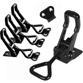 Anhoer Tension Latch 100 kg Galvanised Tension Lock Metal Box Lock Toggle Lock Lever Lock Adjustable Metal Lever for Boxes Cupboards Cabinets (4, Black - 2 Holes)