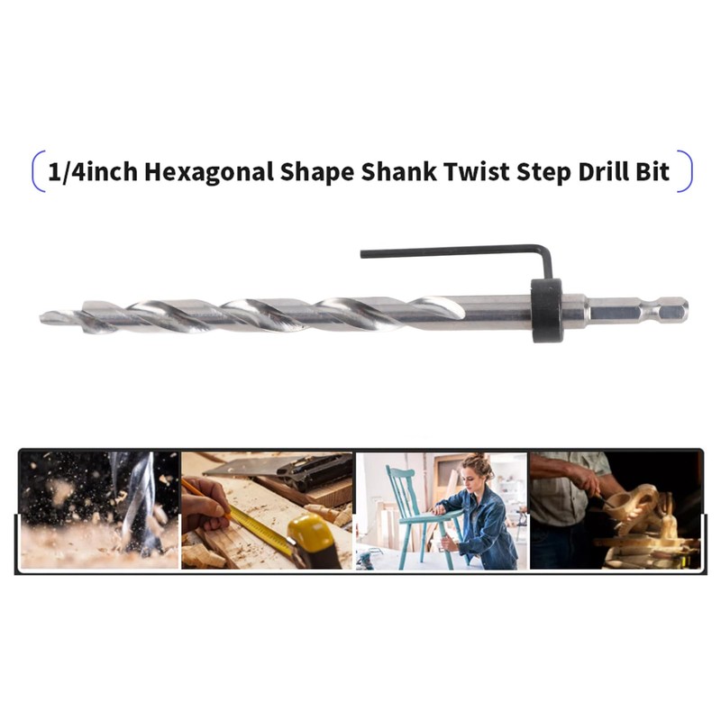 3/8" Step Drill Bit Hex Shank With Adjustable Depth Stop