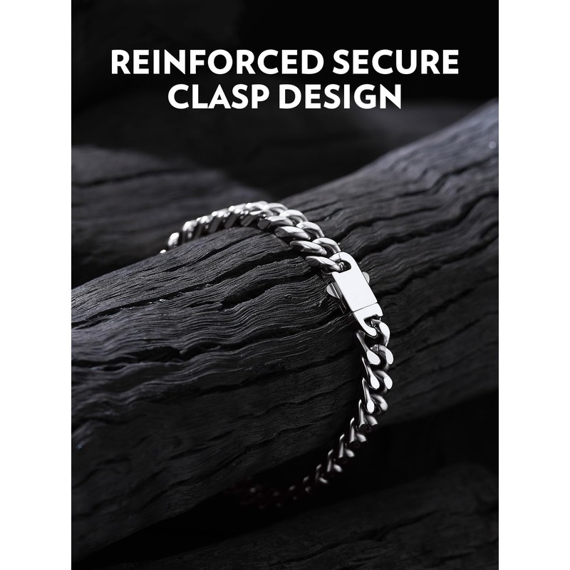 7mm Silver Cuban Link Bracelet, 21cm (8 Inches) Stainless Steel