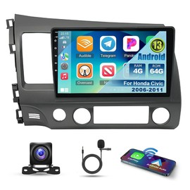 10 Inch 4G+64G Android 13 Car Stereo for Honda Civic 2006-2011 IPS Touch Screen Double Din Car Audio Receiver w/Wireless Carplay Android Auto GPS Navigation WiFi SWC BT Mirror Link Backup Camera Mic