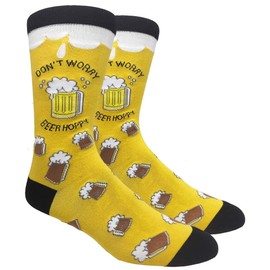Urban Peacock Men's Novelty Fun Socks - Multiple Themes (Beers - Yellow & Black, 1 Pair)