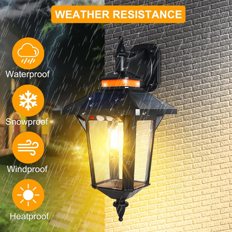 2 Pack Solar Wall Lantern Lights Outdoor with 3 Lighting