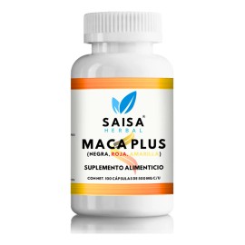 Maca Plus 100 Cápsulas con Maca Negra, Maca Roja y Maca Amarilla | Suplemento Alimenticio | Saisa Herbal Sin Sabor | energía, equilibrio hormonal, rendimiento físico y mental