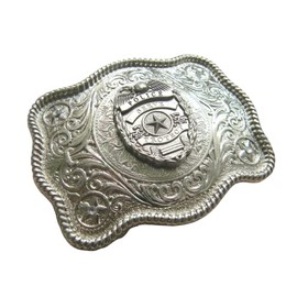 Police Officer Belt Buckle, Law Enforcement Western Silver Policeman Badge