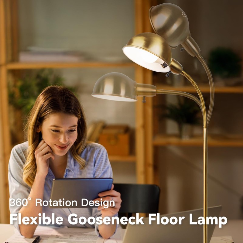 LALISU Dimmable Floor Lamp with Flexible Gooseneck and Rotatable Shade,