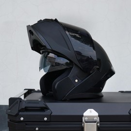 MXJ Gear Motorcycle Helmet,Motorcycle Dual Visor Flip up Modular Full Face Helmet JR-815,DOT Approved Motorbike Helmet with Black Visor for Adults Men Women(L,Matte Black )