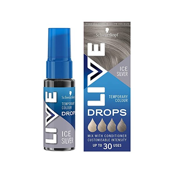 Schwarzkopf LIVE Colour Drops, Vegan, Semi-permanent, Silver Hair Dye, Lasts 2 to 12 Washes, Ice Silver 30 ml