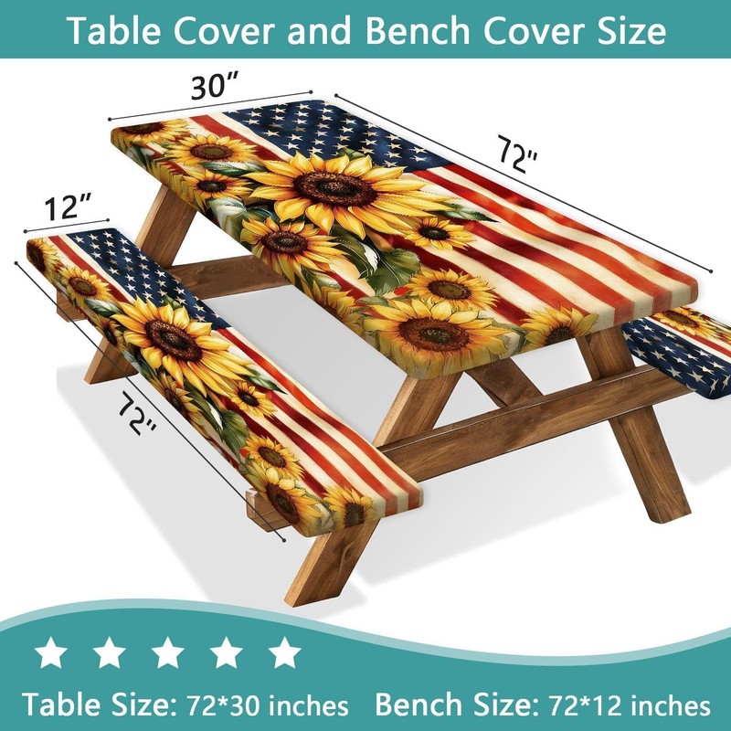 Picnic Table Cover with Bench Covers and Bag, American Flag