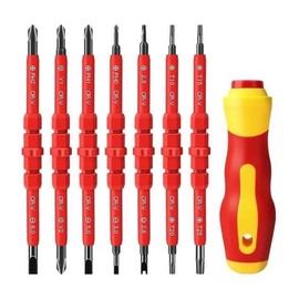 CENPEK Insulated Screwdriver Sets Red, 7 in 1 Multifunctional Electricians Screwdriver Set, Interchangeable Double Heads Magnetic Screwdriver Set, for Home, Work
