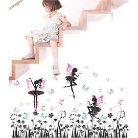 CAICOME Black Ballet Girl Bedroom Decor Colorful Butterfly Wall Decor for Girls Kids Bedroom DIY Ballet Dance Ballerinas Vinyl Wall Decals Art Stickers Home Wall Decoration