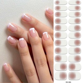 22Pcs French Tip Gel Nail Stickers White Nails Tip Gel Nail Strips Nail Polish Wraps Decals Self-Adhesive Nail Art Design Stickers Nude Pink Gel Nails Full Nail Wrap No Uv Light Needed for Women Girls