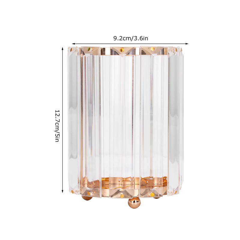 Cosmetic Brush Holder Transparent Glass Round Decorative Desktop Pen Storage
