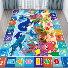 LTKOUGFAM Baby Play Mat for Floor, ABC Kids Play Mat, Sea Animals Kids Rugs for Girls and Boys Playroom, Foldable Rug for Baby Toddler Infants Crawling Playing (Blue, 78.7X59 INCH)