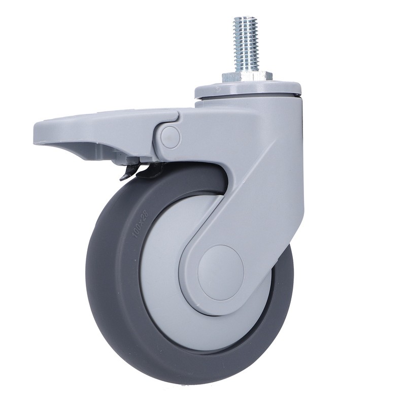 4in Caster M12 Thread Stem Silent Universal Wheel with Brake