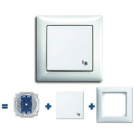 Busch-Jaeger (Original) Bell Complete Set with Rocker 2520 KI-914 Bell Symbol // Rocker Switch Including 1 Frame - Completely Ready to Install - Alpine White - Balance SI