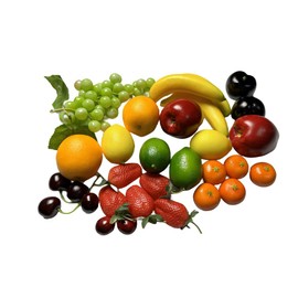 27 piezas de frutas de mezcla falsa para decoración del hogar, simulación de frutas, fiesta, decoración de quirstmas, modelo de sesión de fotos, imitación limones artificiales, uva, plátano, naranja, limón, manzana, melocotón, mango, mango