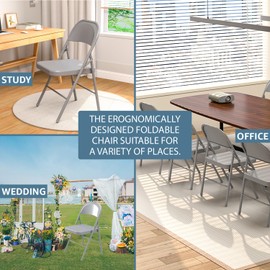 V&LX 4-Pack Double Hinged Chair 30" Metal Folding Steel Chairs Foldable Chair 4 Pack for Wedding Office Meeting Party Patio Outdoor Events, Set of 4,Grey