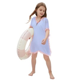 MissShorthair Girls Swim Cover Up Beach Swimwear Coverup Swimsuit Wraps with Pom Pom Trim