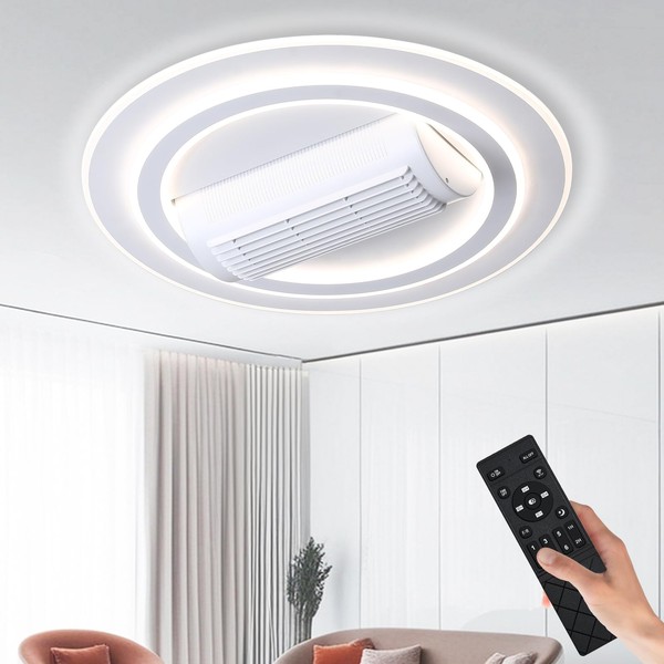 Bladeless Ceiling Fans with Lights, 20" Modern Flush Mount Ceiling