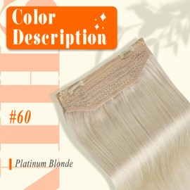 Full Shine Invisible Wire Hair Extensions 16 Inch Fish Line Human Hair Extensions Color 60 Blonde Hidden Hair Clips 80 Grams Layered Hair Extensions for Women Human Hair