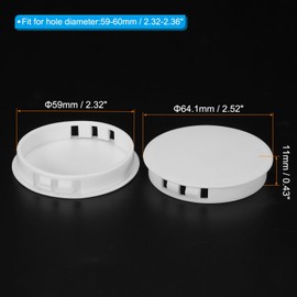 PATIKIL 60mm (2.4") Plastic Hole Plugs, 6Pcs Flush Type Round Hole Plugs Cover Snap in Locking Hole Tube for Table Kitchen Cabinet Furniture, White