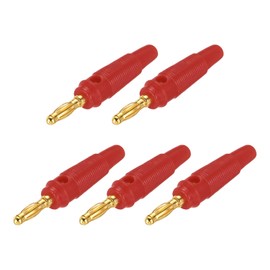 MECCANIXITY 5 Pcs 4mm Banana Plugs, 20A 9.5mm OD 53.8mm Length Speaker Wire Cable Plug Connectors, Banana Jack Connector for Speaker Wire Audio Cable, Red