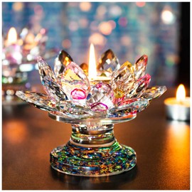 H&D HYALINE & DORA Colorful Crystal Lotus Flower Candle Holder Tealight Holders (4.5inch-Multi)